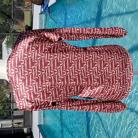 Ronner Porst Equestrian Print Long Sleeve Button Front Blouse Size 4 Rust/Tan - Picture 6 of 16